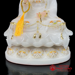 Tượng Quan Âm Bồ Tát Ngồi Đế Sen To Bằng Bột Đá Trắng Viền Vàng, Cao 30cm, 40cm, 48cm, 65cm 2 tuong quan am ngoi de sen to bang bot da trang vien vang cao cap cao 30cm 40cm 48cm 65cm vat pham phat giao la boi 5
