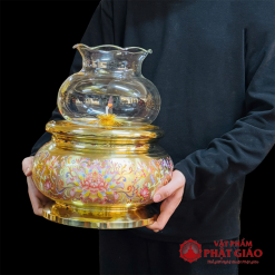 Đèn Dầu Bằng Đồng Họa Tiết Hoa Sen Màu, Cao 35cm 10 10