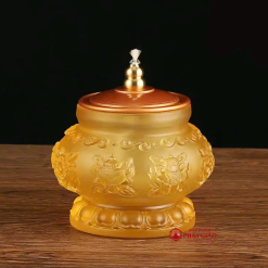 Đèn Dầu Tám Cát Tường Chất Liệu Lưu Ly Bọc Đồng, Cao 16cm 5 2