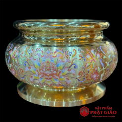 Đèn Dầu Bằng Đồng Họa Tiết Hoa Sen Màu, Cao 35cm 2 2 3