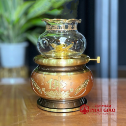 Đèn Dầu Chất Liệu Đồng Đỏ Họa Tiết Hoa Sen Chữ Phật 2 2 5