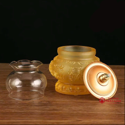 Đèn Dầu Tám Cát Tường Chất Liệu Lưu Ly Bọc Đồng, Cao 16cm 6 3 1