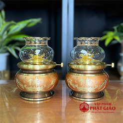 Đèn Dầu Chất Liệu Đồng Đỏ Họa Tiết Hoa Sen Chữ Phật 3 3 6