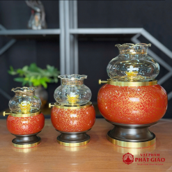 Đèn Dầu Chất Liệu Đồng Vân Đá Màu Nâu Đỏ, Nhiều Kích Cỡ 5 4 1