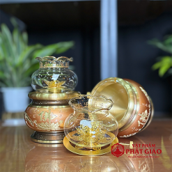 Đèn Dầu Chất Liệu Đồng Đỏ Họa Tiết Hoa Sen Chữ Phật 4 4 5