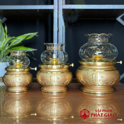 Đèn Dầu Chất Liệu Đồng Vàng Họa Tiết Hoa Sen Chữ Phật 4 4 6