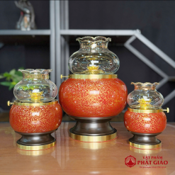 Đèn Dầu Chất Liệu Đồng Vân Đá Màu Nâu Đỏ, Nhiều Kích Cỡ 6 5 1