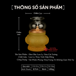 Đèn Dầu Tám Cát Tường Chất Liệu Lưu Ly Bọc Đồng, Cao 16cm 8 5