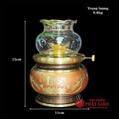 Đèn Dầu Chất Liệu Đồng Đỏ Họa Tiết Hoa Sen Chữ Phật 5 5 5