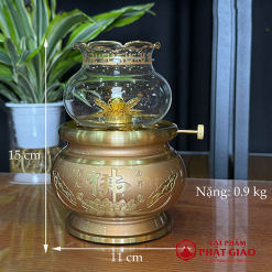 Đèn Dầu Chất Liệu Đồng Vàng Họa Tiết Hoa Sen Chữ Phật 5 5 6