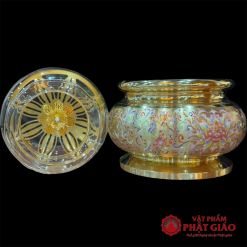 Đèn Dầu Bằng Đồng Họa Tiết Hoa Sen Màu, Cao 35cm 6 6 2