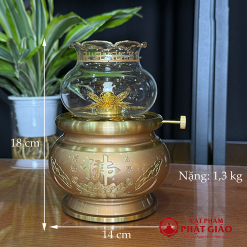 Đèn Dầu Chất Liệu Đồng Vàng Họa Tiết Hoa Sen Chữ Phật 6 6 5