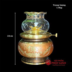 Đèn Dầu Chất Liệu Đồng Đỏ Họa Tiết Hoa Sen Chữ Phật 7 7 4