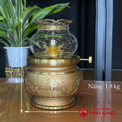 Đèn Dầu Chất Liệu Đồng Vàng Họa Tiết Hoa Sen Chữ Phật 7 7 5