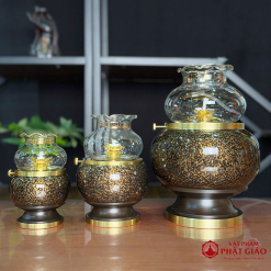 Đèn Dầu Chất Liệu Đồng Vân Đá Màu Vàng Đen, Nhiều Kích Cỡ 8 8 1