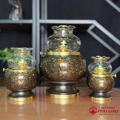 Đèn Dầu Chất Liệu Đồng Vân Đá Màu Vàng Đen, Nhiều Kích Cỡ 9 9 1