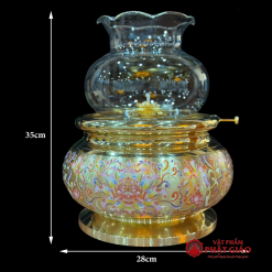 Đèn Dầu Bằng Đồng Họa Tiết Hoa Sen Màu, Cao 35cm 9 9 2