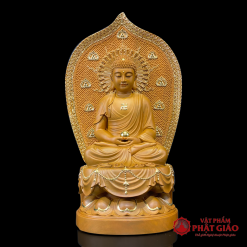 Bộ Tượng Ta Bà Tam Thánh Gỗ Long Não Có Lá Đề Viền Vàng, Cao 40cm, 48cm, 65cm 4 bo tuong ta ba tam thanh go long nao co la de vien vang cao 40cm 48cm 65cm vat pham phat giao la boi 4