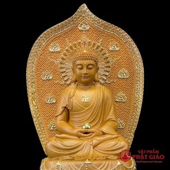 Bộ Tượng Ta Bà Tam Thánh Gỗ Long Não Có Lá Đề Viền Vàng, Cao 40cm, 48cm, 65cm 3 bo tuong ta ba tam thanh go long nao co la de vien vang cao 40cm 48cm 65cm vat pham phat giao la boi 5