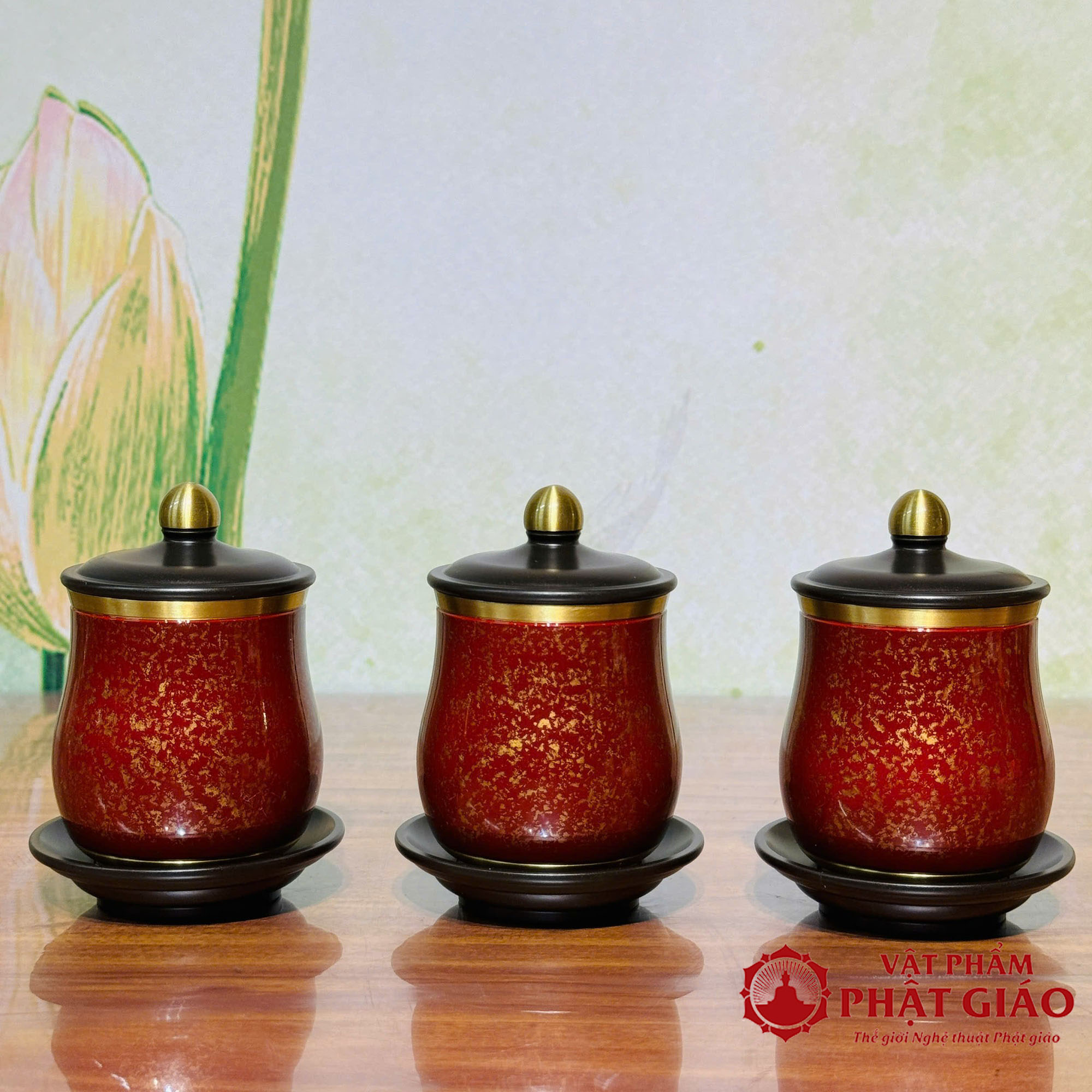 Cốc Nước Thờ Đồng Vân Đá Đỏ, Nhiều Kích Cỡ 6 coc nuoc tho dong van da do nhieu kich co 2