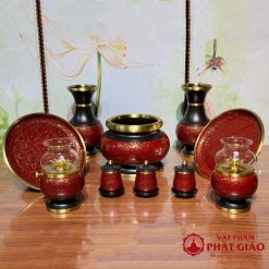Cốc Nước Thờ Đồng Vân Đá Đỏ, Nhiều Kích Cỡ 3 coc nuoc tho dong van da do nhieu kich co 4