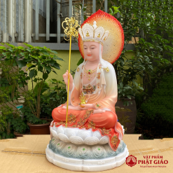Tượng Địa Tạng Bồ Tát Bằng Bột Đá Ngồi Đế Bảo Liên, Cao 30cm, 40cm, 48cm, 65cm 1 tuong dia tang bo bang bot da ngoi de bao lien cao 30cm 40cm 48cm 65cm vat pham phat giao la boi 6
