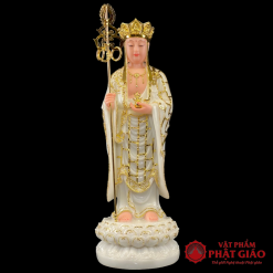Tượng Địa Tạng Bồ Tát Đứng Đài Sen Bằng Bột Đá Trắng Viền Vàng, Cao 40cm, 48cm, 65cm, 90cm 5 tuong dia tang bo tat dung dai sen bang bot da trang vien vang cao 40cm 48cm 65cm 90cm vat pham phat giao la boi 2