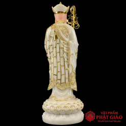 Tượng Địa Tạng Bồ Tát Đứng Đài Sen Bằng Bột Đá Trắng Viền Vàng, Cao 40cm, 48cm, 65cm, 90cm 3 tuong dia tang bo tat dung dai sen bang bot da trang vien vang cao 40cm 48cm 65cm 90cm vat pham phat giao la boi 4