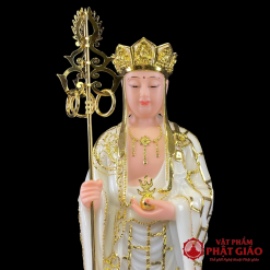 Tượng Địa Tạng Bồ Tát Đứng Đài Sen Bằng Bột Đá Trắng Viền Vàng, Cao 40cm, 48cm, 65cm, 90cm 2 tuong dia tang bo tat dung dai sen bang bot da trang vien vang cao 40cm 48cm 65cm 90cm vat pham phat giao la boi 5