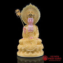 Tượng Địa Tạng Vương Bồ Tát Ngồi Bằng Bột Đá Thạch Anh Viền Vàng Có Lá Đề, Cao 40cm, 48cm, 65cm, 90cm 5 tuong dia tang bo tat ngoi bang bot da thach anh vien vang co la de cao 40cm 48cm 65cm 90cm vat pham phat giao la boi 2