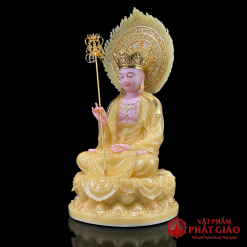 Tượng Địa Tạng Vương Bồ Tát Ngồi Bằng Bột Đá Thạch Anh Viền Vàng Có Lá Đề, Cao 40cm, 48cm, 65cm, 90cm 4 tuong dia tang bo tat ngoi bang bot da thach anh vien vang co la de cao 40cm 48cm 65cm 90cm vat pham phat giao la boi 3