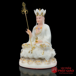 Tượng Địa Tạng Bồ Tát Ngồi Bằng Bột Đá Trắng Viền Vàng, Cao 30cm, 40cm, 50cm, 65cm 4 tuong dia tang bo tat ngoi bang bot da trang cao 30cm 40cm 50cm 65cm vat pham phat giao la boi 3