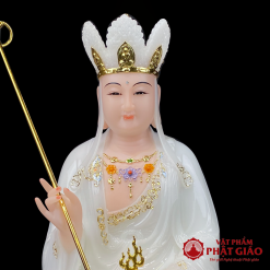 Tượng Địa Tạng Bồ Tát Ngồi Bằng Bột Đá Trắng Viền Vàng, Cao 30cm, 40cm, 50cm, 65cm 2 tuong dia tang bo tat ngoi bang bot da trang cao 30cm 40cm 50cm 65cm vat pham phat giao la boi 5