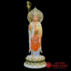 Tượng Địa Tạng Vương Bồ Tát Đứng Có Lá Đề, Cao 40cm, 48cm, 65cm 5 tuong dia tang vuong bo tat dung co la de bang bot da cao 40cm 48cm 65cm vat pham phat giao la boi 2