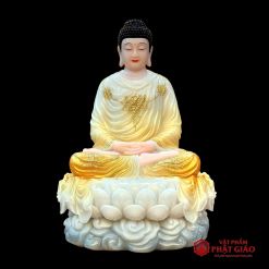 tuong phat thich ca tinh tam ngoi de may bang bot da son phu quy cao 40cm 1