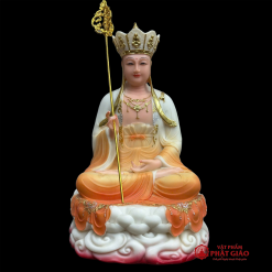 Tượng Địa Tạng Vương Bồ Tát Ngồi Đế Mây Bằng Bột Đá Sơn Màu Cam, Cao 40cm 1 Tuong Dia Tang Vuong Bo Tat Ngoi De May Bang Bot Da Son Mau Cam Cao 40cm vppg 1