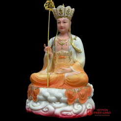 Tượng Địa Tạng Vương Bồ Tát Ngồi Đế Mây Bằng Bột Đá Sơn Màu Cam, Cao 40cm 2 Tuong Dia Tang Vuong Bo Tat Ngoi De May Bang Bot Da Son Mau Cam Cao 40cm vppg 2