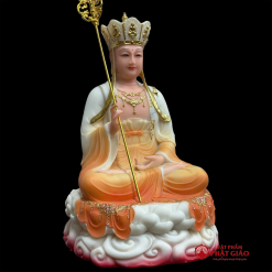 Tượng Địa Tạng Vương Bồ Tát Ngồi Đế Mây Bằng Bột Đá Sơn Màu Cam, Cao 40cm 3 Tuong Dia Tang Vuong Bo Tat Ngoi De May Bang Bot Da Son Mau Cam Cao 40cm vppg 3
