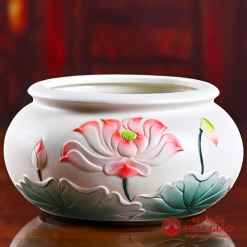 Bát Hương Gốm Họa Tiết Hoa Sen Đỏ Lá Xanh Cỡ 20cm 1 Bat Huong Gom Hoa Tiet Hoa Sen Do La Xanh Co 20cm vppg 1