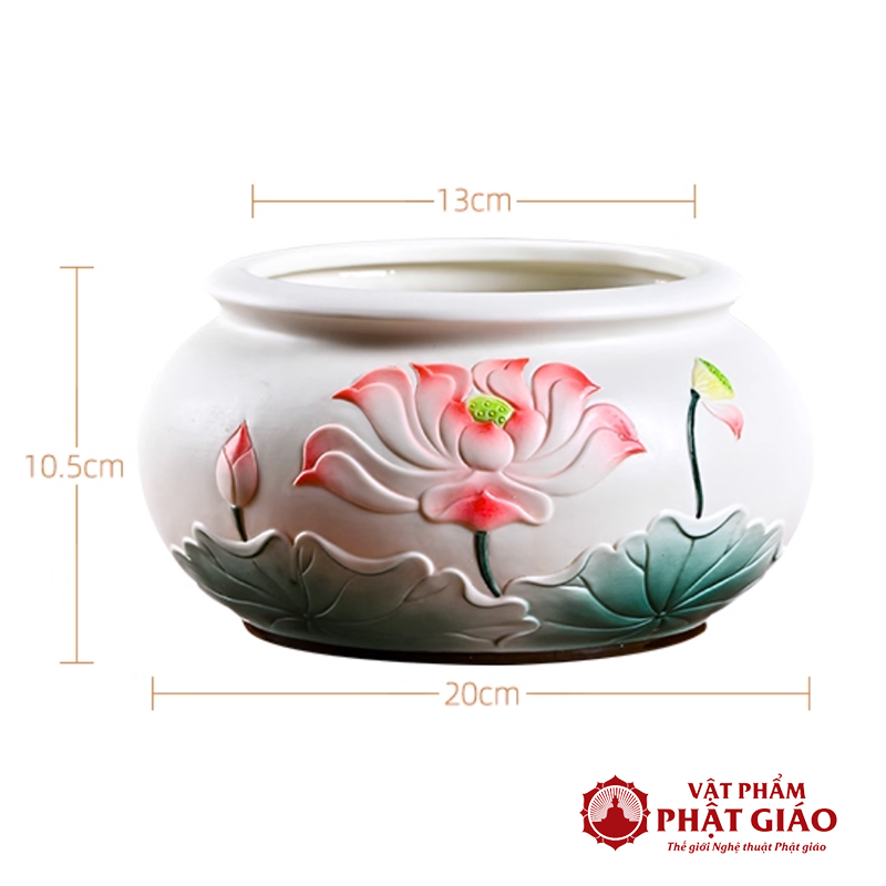 Bát Hương Gốm Họa Tiết Hoa Sen Đỏ Lá Xanh Cỡ 20cm vppg 2 Bat Huong Gom Hoa Tiet Hoa Sen Do La Xanh Co 20cm vppg 2