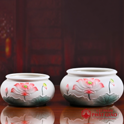 Bát Hương Gốm Họa Tiết Hoa Sen Đỏ Lá Xanh Cỡ 20cm 3 Bat Huong Gom Hoa Tiet Hoa Sen Do La Xanh Co 20cm vppg 3