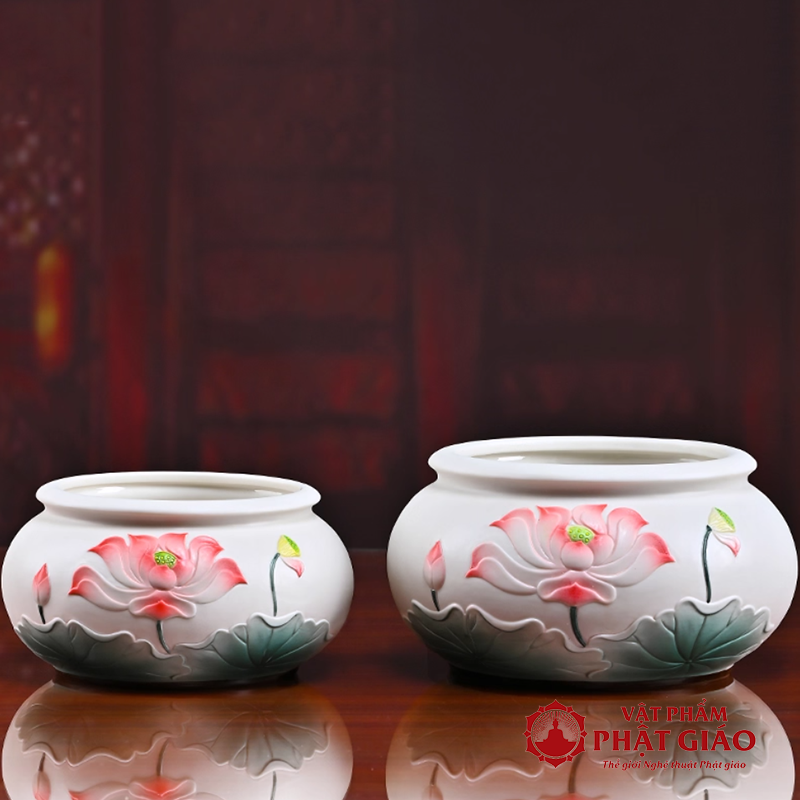 Bát Hương Gốm Họa Tiết Hoa Sen Đỏ Lá Xanh Cỡ 20cm vppg 3 Bat Huong Gom Hoa Tiet Hoa Sen Do La Xanh Co 20cm vppg 3