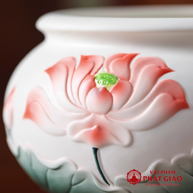 Bát Hương Gốm Họa Tiết Hoa Sen Đỏ Lá Xanh Cỡ 20cm vppg 9 Bat Huong Gom Hoa Tiet Hoa Sen Do La Xanh Co 20cm vppg 9