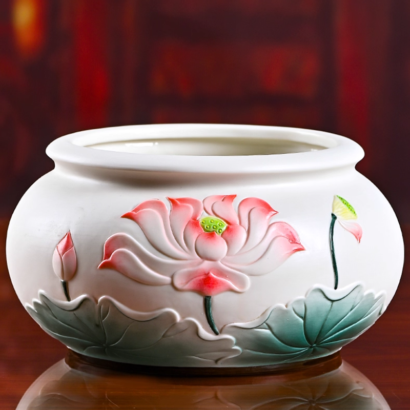 Bát Hương Gốm Họa Tiết Hoa Sen Đỏ Lá Xanh Cỡ 20cm vppg Bat Huong Gom Hoa Tiet Hoa Sen Do La Xanh Co 20cm vppg