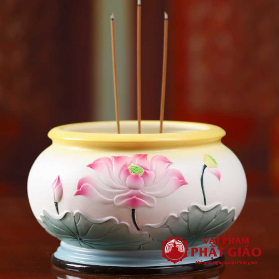 Bát Hương Gốm Sứ Họa Tiết Sen Hồng Miệng Vàng, Nhiều Kích Cỡ vppg 10 Bat Huong Gom Su Hoa Tiet Sen Hong Mieng Vang Nhieu Kich Co vppg 10