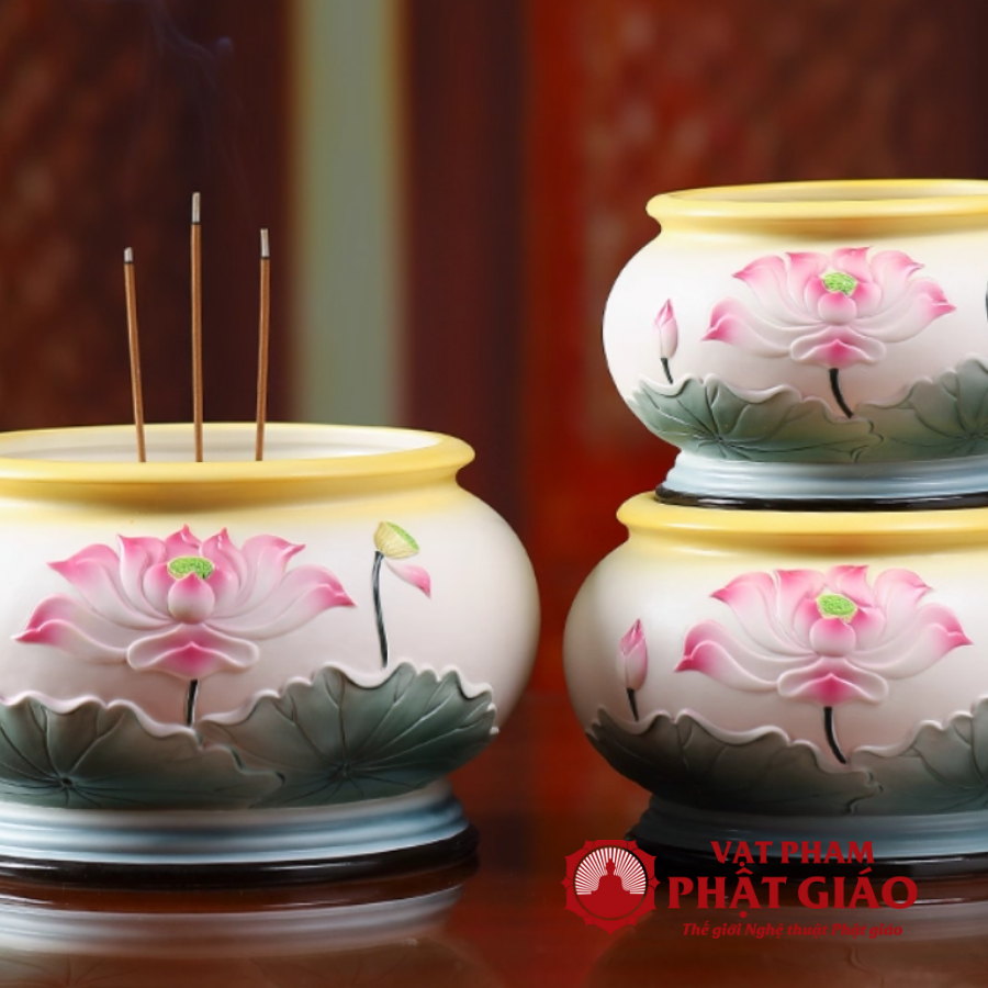 Bát Hương Gốm Sứ Họa Tiết Sen Hồng Miệng Vàng, Nhiều Kích Cỡ vppg 2 Bat Huong Gom Su Hoa Tiet Sen Hong Mieng Vang Nhieu Kich Co vppg 2