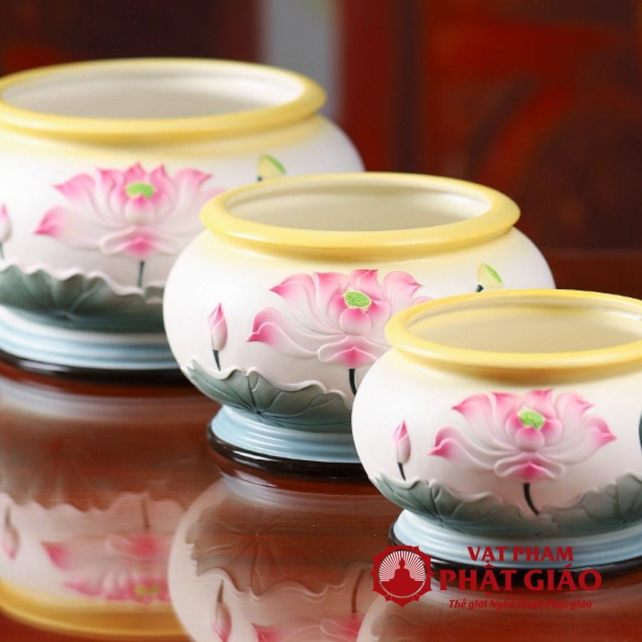 Bát Hương Gốm Sứ Họa Tiết Sen Hồng Miệng Vàng, Nhiều Kích Cỡ vppg 4 Bat Huong Gom Su Hoa Tiet Sen Hong Mieng Vang Nhieu Kich Co vppg 4