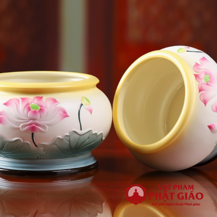 Bát Hương Gốm Sứ Họa Tiết Sen Hồng Miệng Vàng, Nhiều Kích Cỡ vppg 5 Bat Huong Gom Su Hoa Tiet Sen Hong Mieng Vang Nhieu Kich Co vppg 5