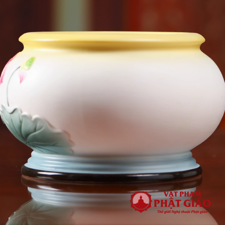 Bát Hương Gốm Sứ Họa Tiết Sen Hồng Miệng Vàng, Nhiều Kích Cỡ vppg 6 Bat Huong Gom Su Hoa Tiet Sen Hong Mieng Vang Nhieu Kich Co vppg 6