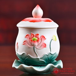 COC NUOC THO GOM SU SEN HONG LA XANH CAO 12.5CM vppg 1